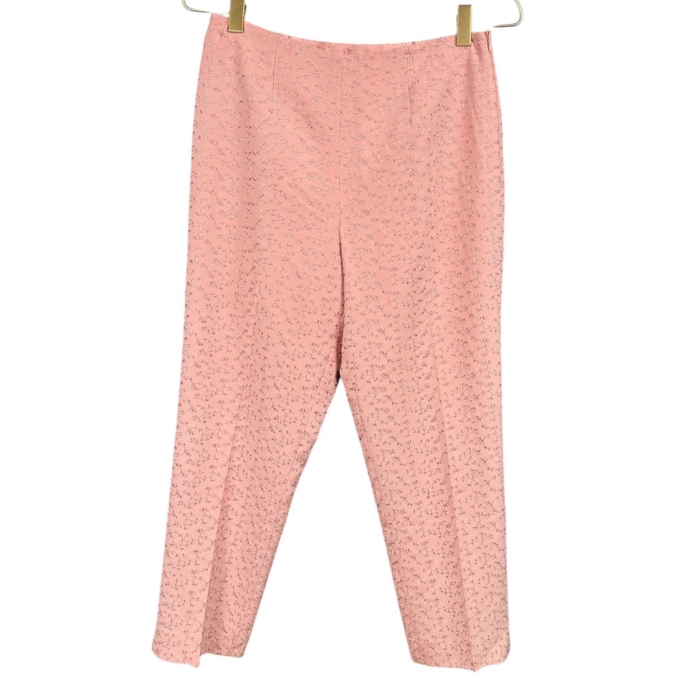 Josephine Chaus Petite Pink 100%‎ Silk Embroidered Floral Straight Leg Pants 4P